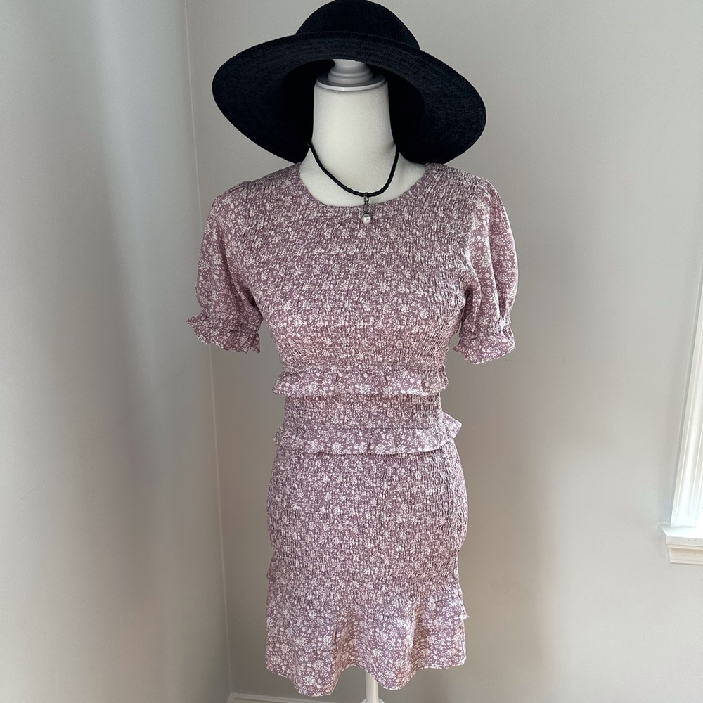 NWT Le Lis lavender floral mini dress with ruffles Size S **Accessories sold sep